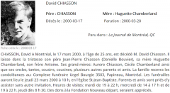 Journal de Montréal - Avis de décès - David Chiasson (2000-Mar-20)